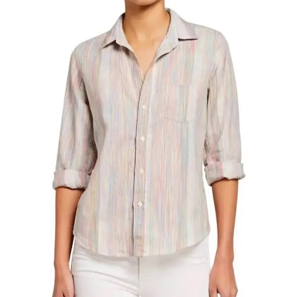 Frank & Eileen Rainbow Strip Barry Linen Button Down Top Size XS - Picture 1 of 7